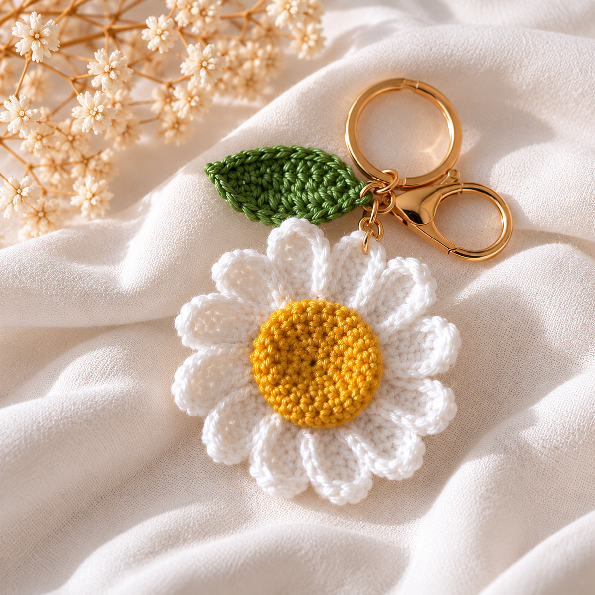 Portachiavi Margherita all’uncinetto 🌼