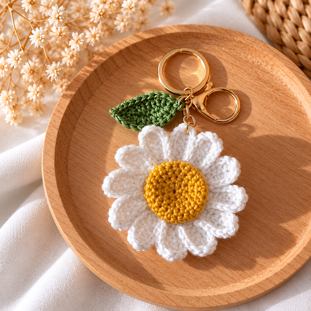 Portachiavi Margherita all’uncinetto 🌼