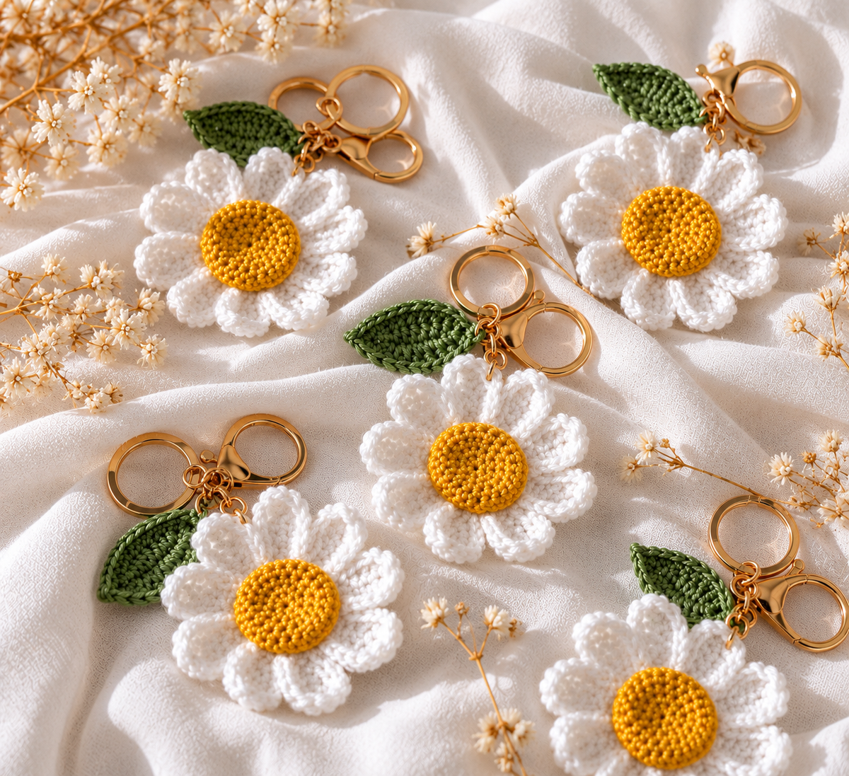 Portachiavi Margherita all’uncinetto 🌼
