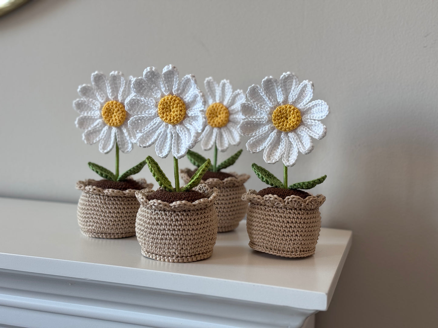 Fiori in vaso all'uncinetto con confezione BOMBONIERA
