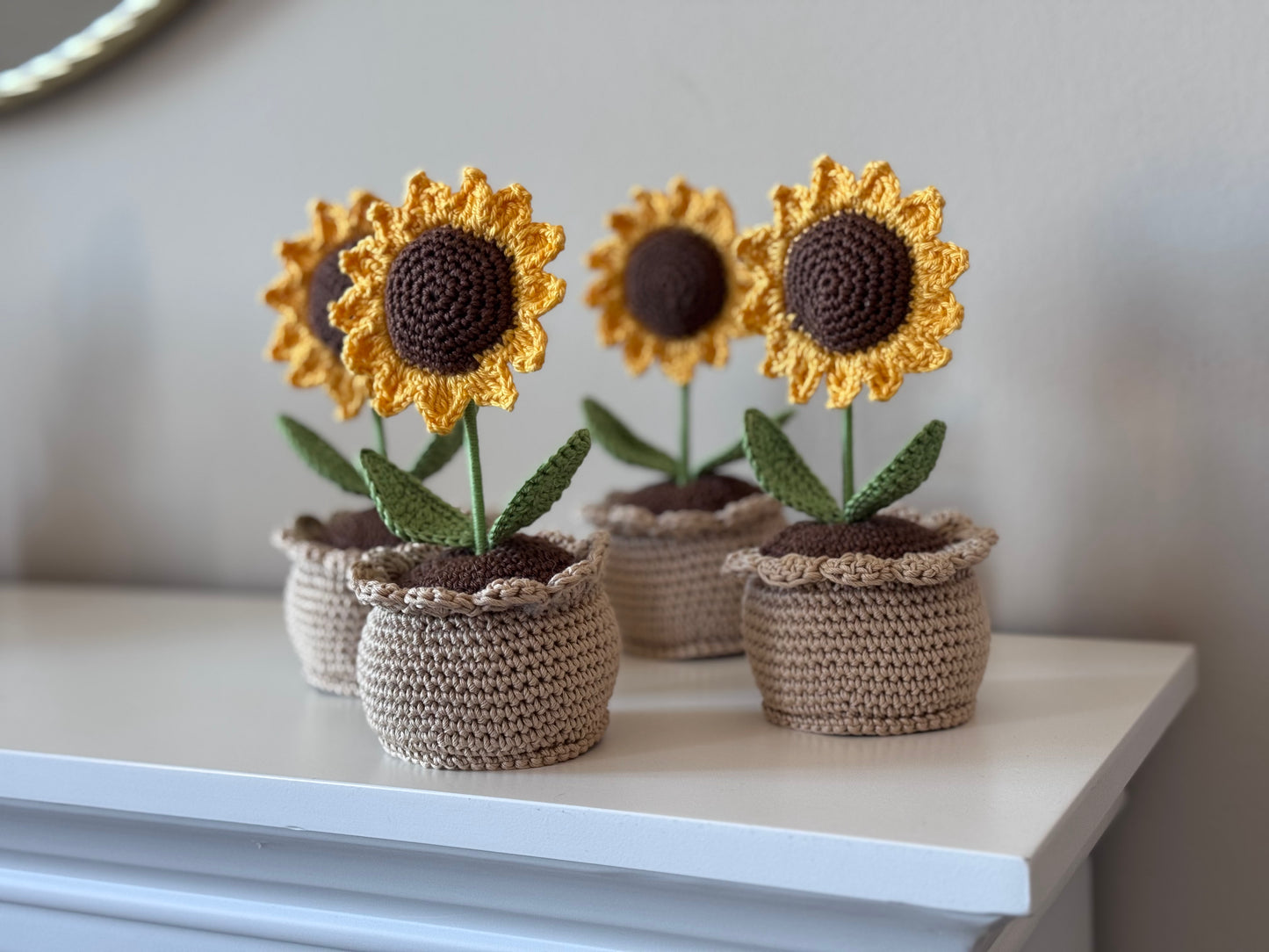 Fiori in vaso all'uncinetto con confezione BOMBONIERA