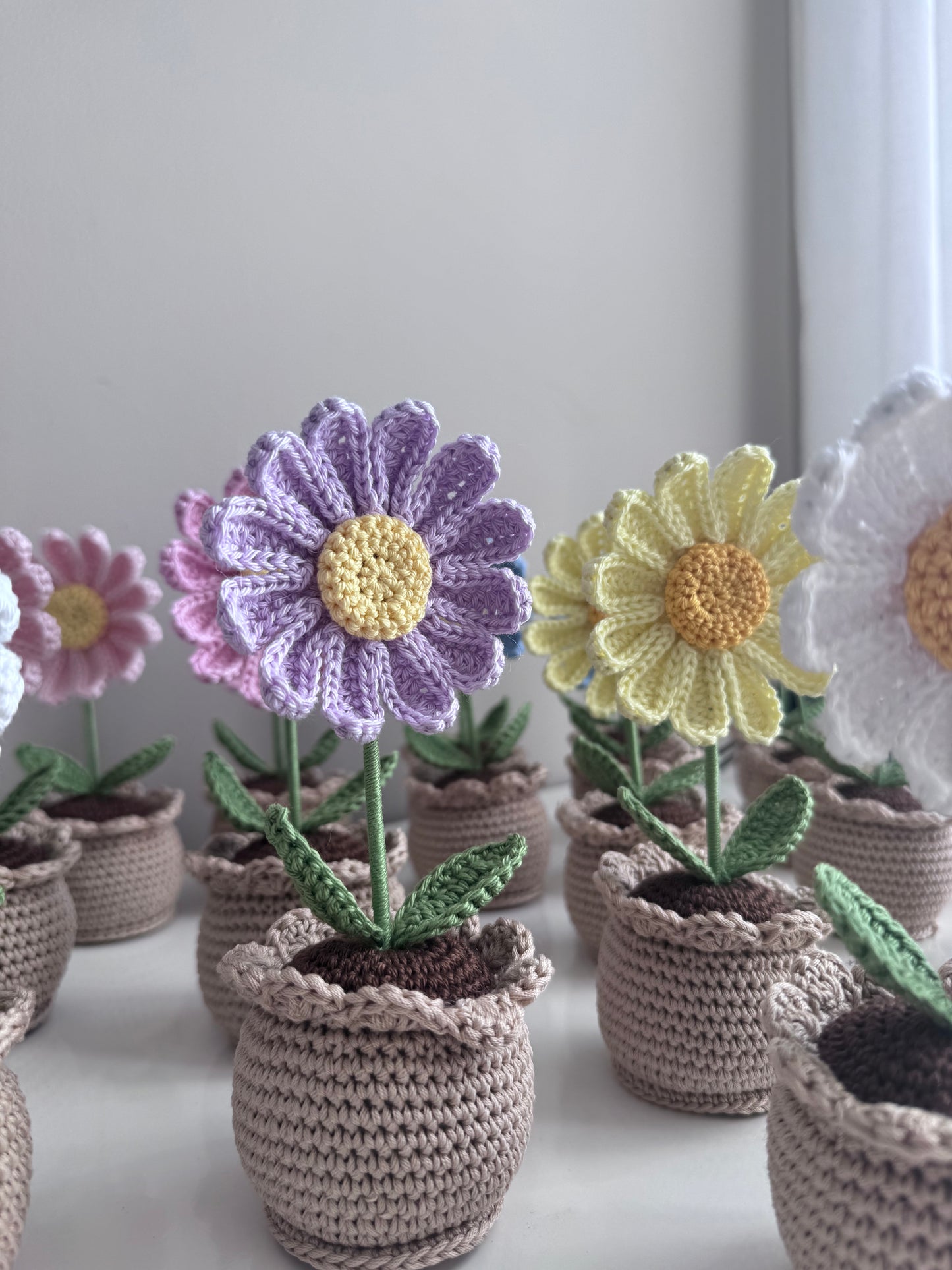 Fiori in vaso all'uncinetto